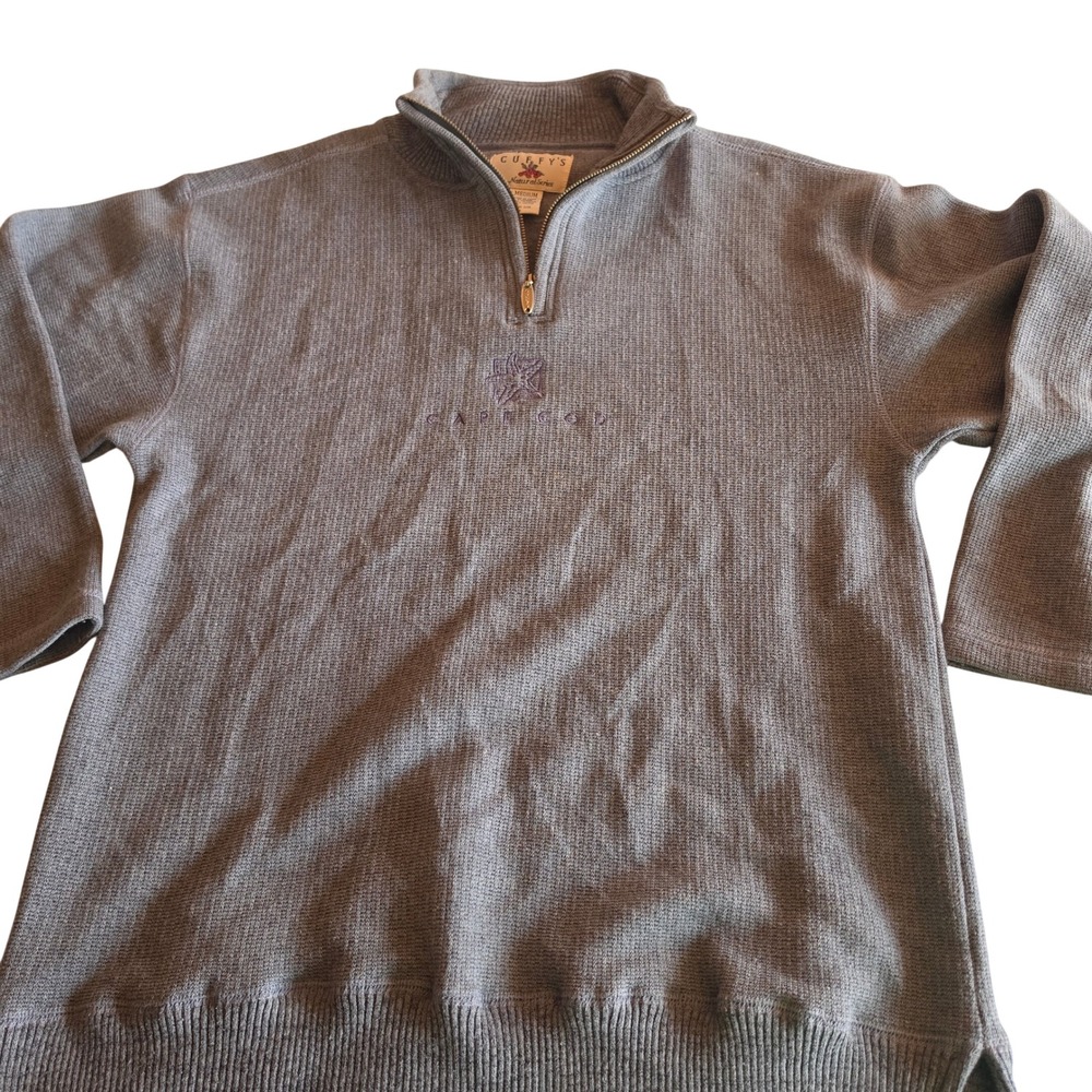 Cuffys Natural Series Mens Quarter Zip Cape Cod Starfish Sweater Gray Blue M